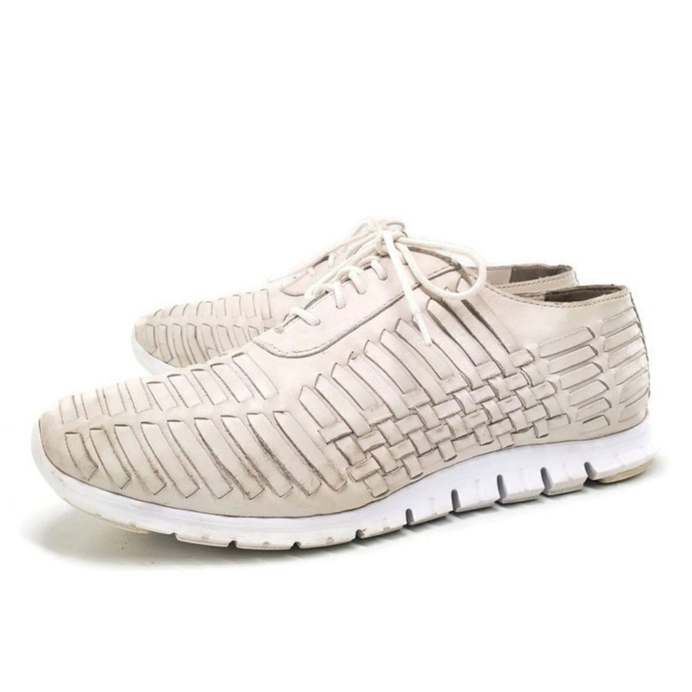 Cole Haan Grand Ivory White Cream Woven Leather Huarache Lace-Up Oxford Sneakers